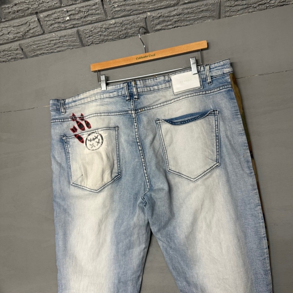 KLOUD 9 Mens Jeans Light Wash‎ Distressed Patches Camo Side Stripe Size 40